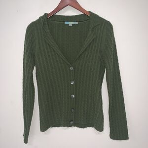 Boden Sweater Womens 8 Green Button Front Collared Wool Cable Knit Preppy Nylon